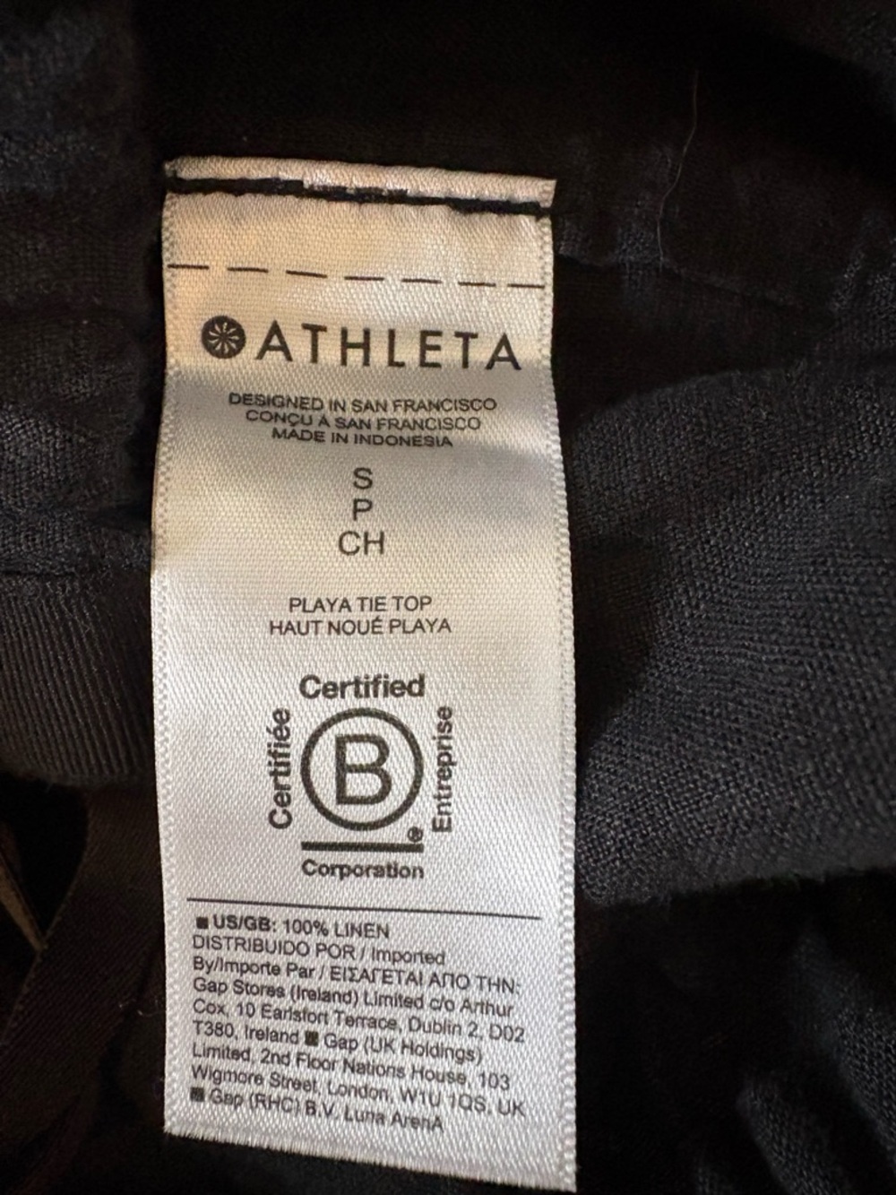 Athleta Playa Tie Top 100% Linen Wrap with Drawstring Bottom Black Size S - Picture 5 of 5
